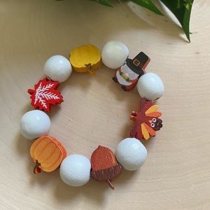 Thanksgiving Themed Holiday Fall Wood Beaded Bracelet